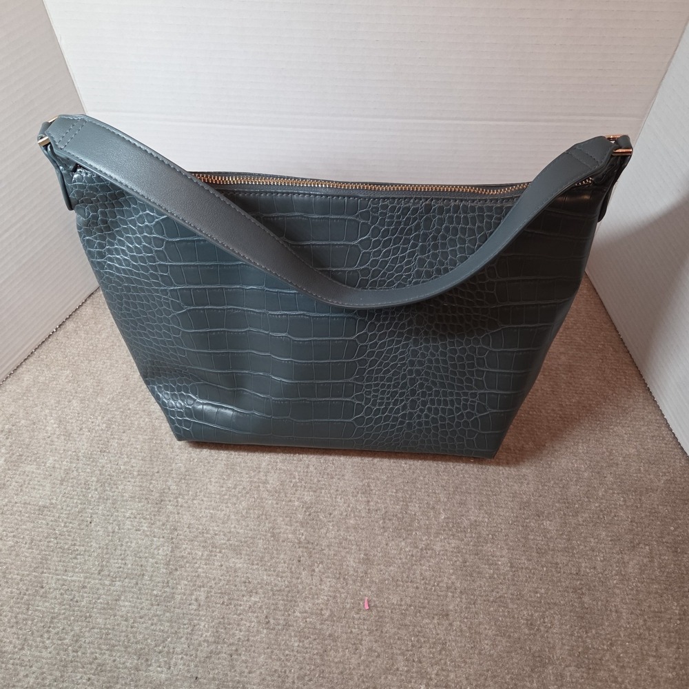 A New Day Dark Gray/green Croc Embossed Faux Leather Hobo Shoulder Bag
